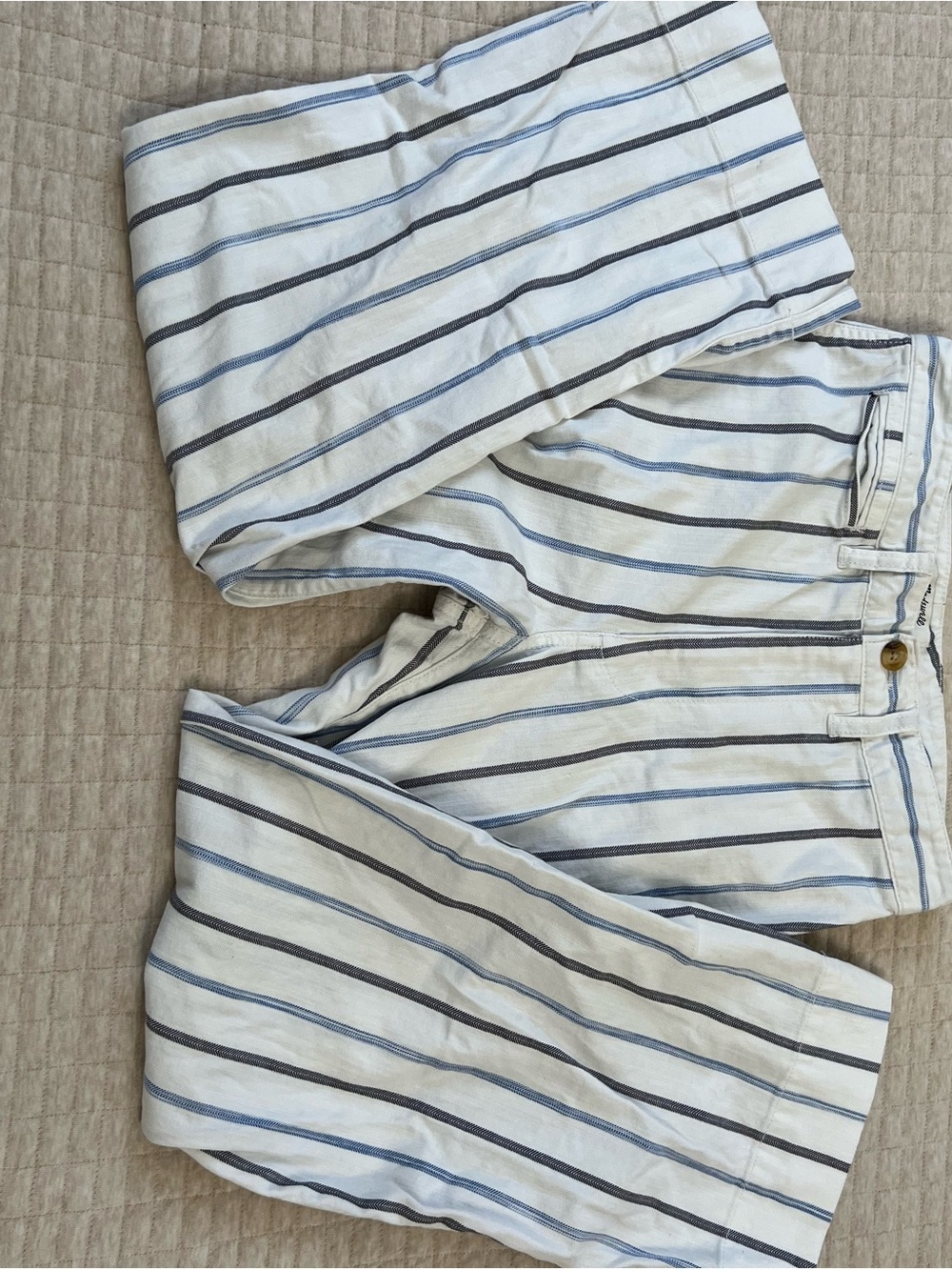 Madewell White Chinos with Blue & Gray Stripes